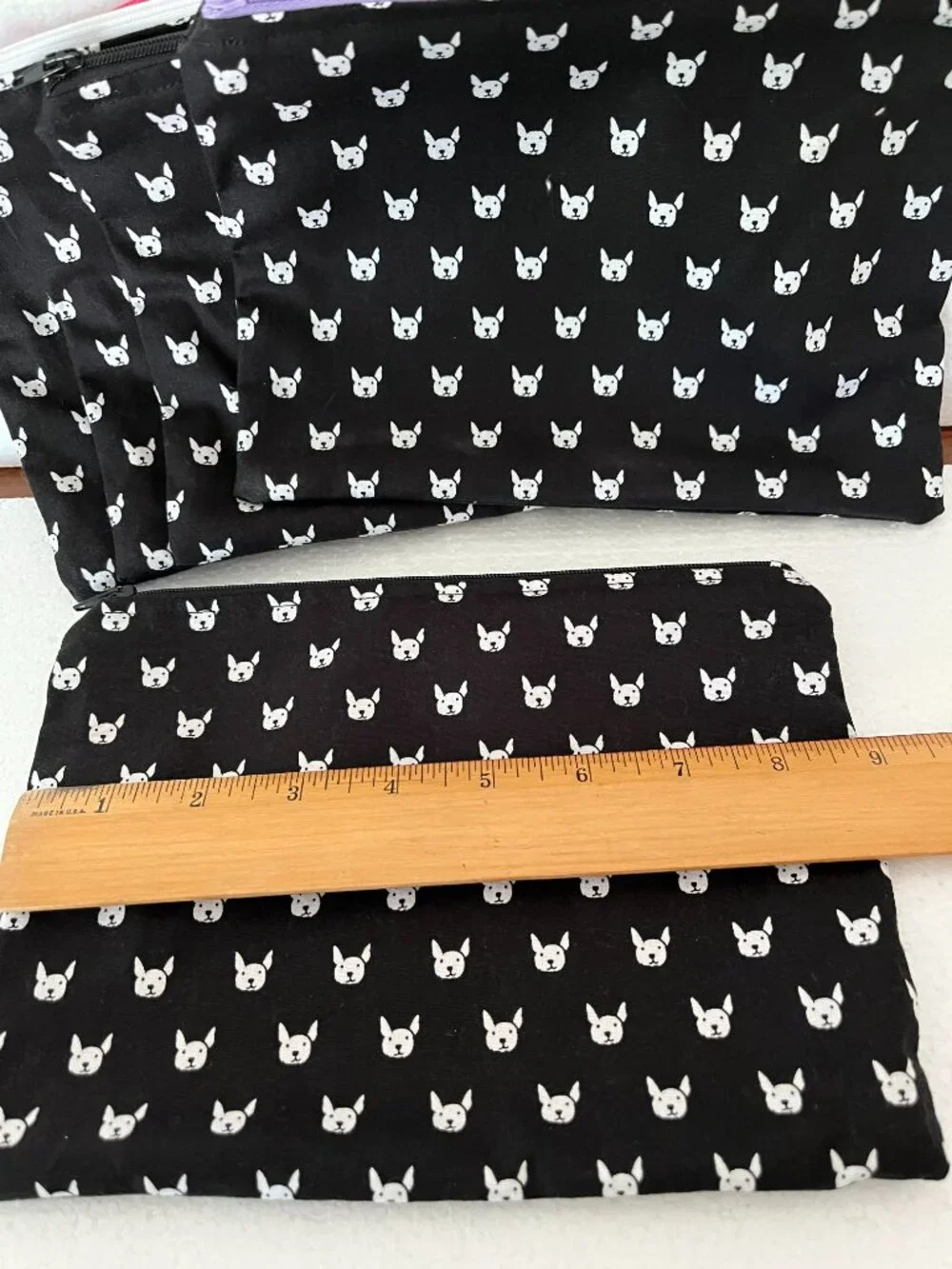French Bulldog Zippered Fabric Pouches Lot of 7 Toiletry Makeup Coin Purse NEW